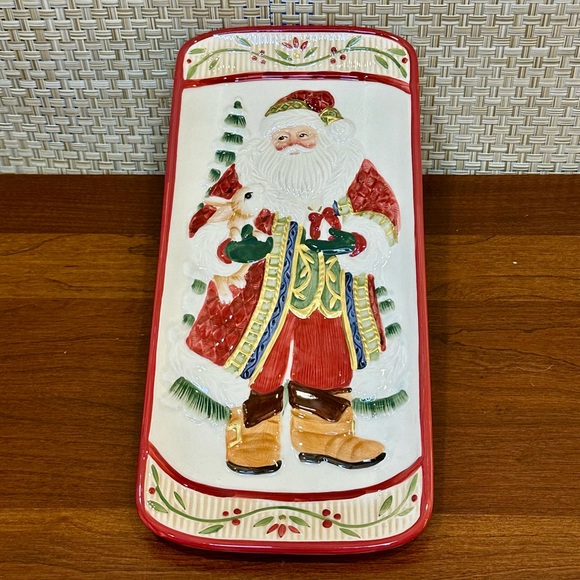 🎄2011 Fitz & Floyd Santa's Forest Friends 12" x 5" Elongated Ceramic Tidbit Tray - Picture 1 of 8